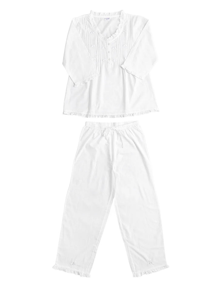 Caroline White Cotton , Embroidered Bee Pajamas