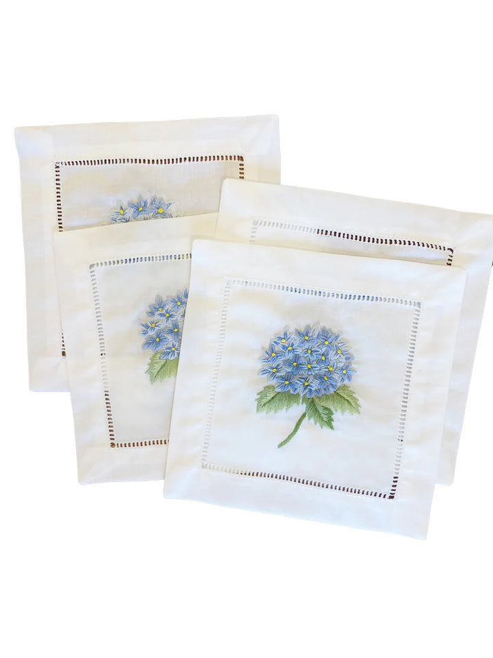 Cocktail Napkins, French Hydrangea (Light Blue) - Set of 4