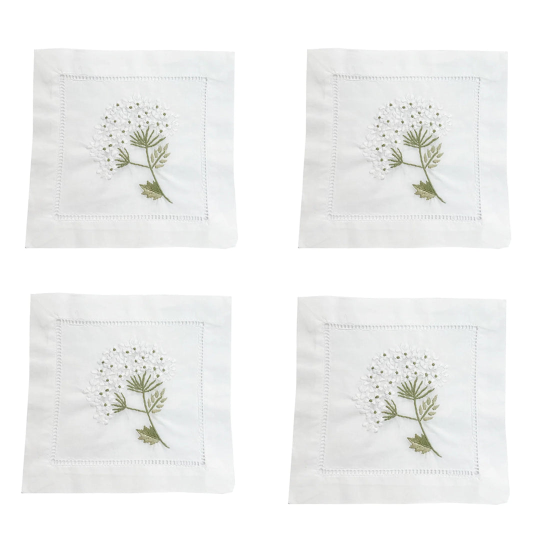 Cocktail Napkins, Hydrangea (White), Set of 4
