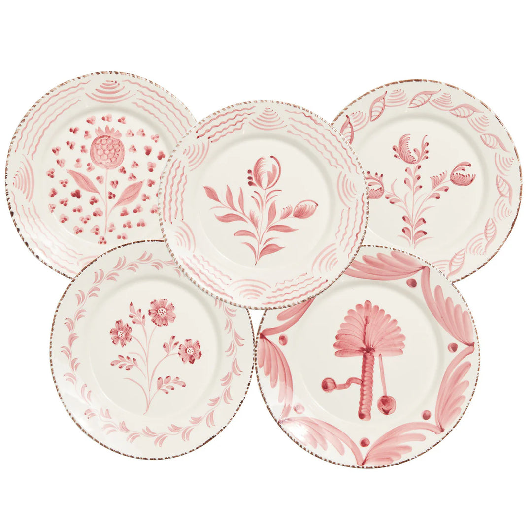 Casa Nuno Pink and White Dinner Plate, 2 Flowers/Waves - Set of 2