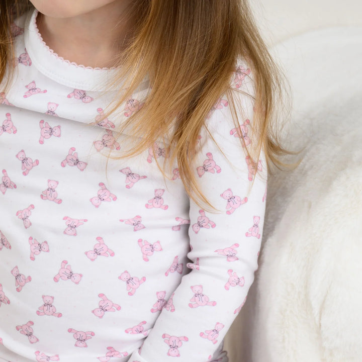 Girls Pink Teddy Bear Print Long Sleeve Pajamas