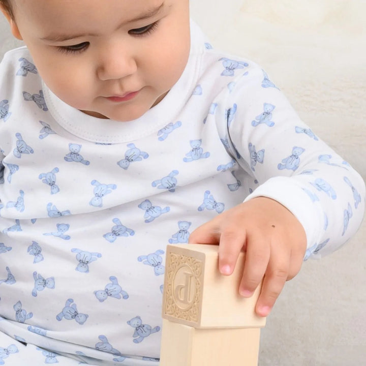 Boys Blue Teddy Bear Print Long Sleeve Pajamas