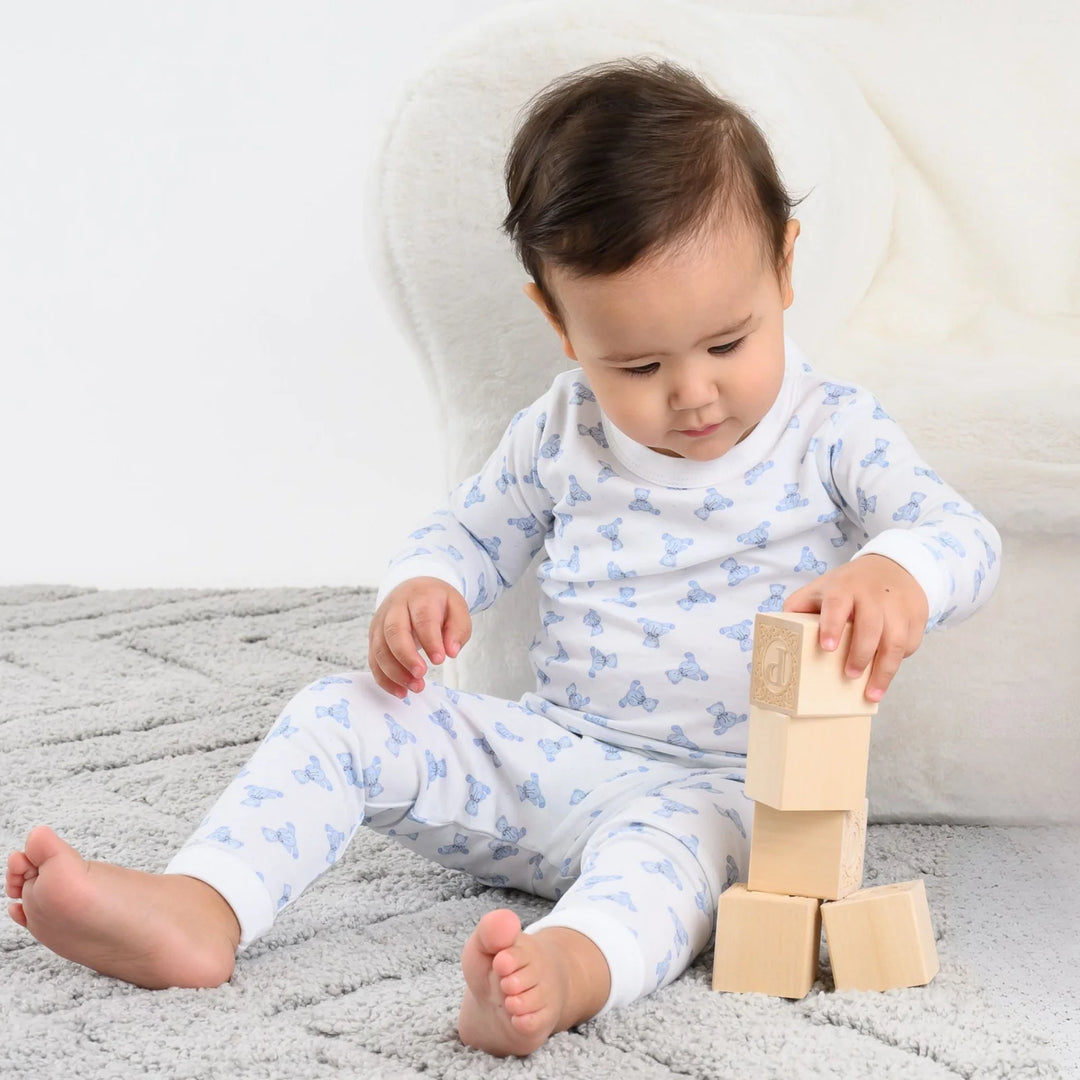 Boys Blue Teddy Bear Print Long Sleeve Pajamas