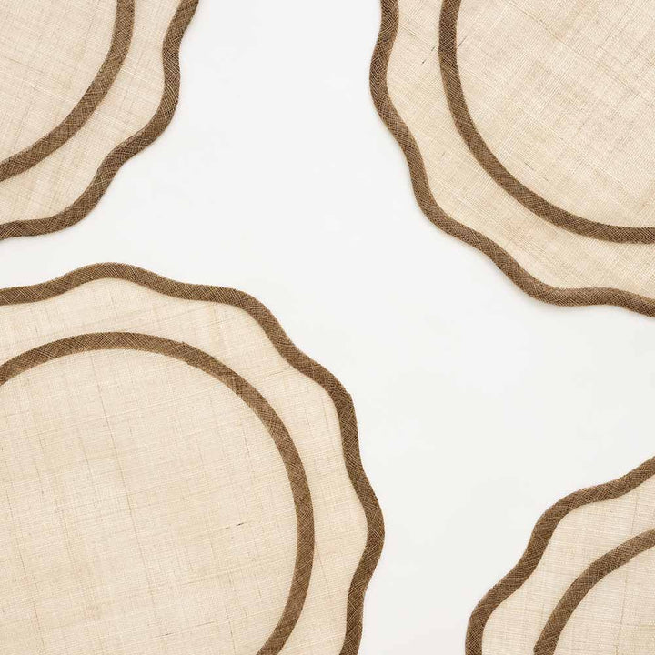 Pomegranate Brown Scalloped Rice Paper Placemat - Set of 4