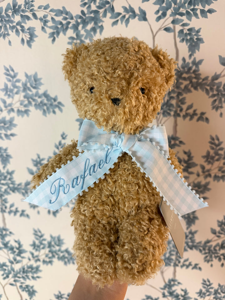 Personalized Embroidered Gingham Ribbon Blue
