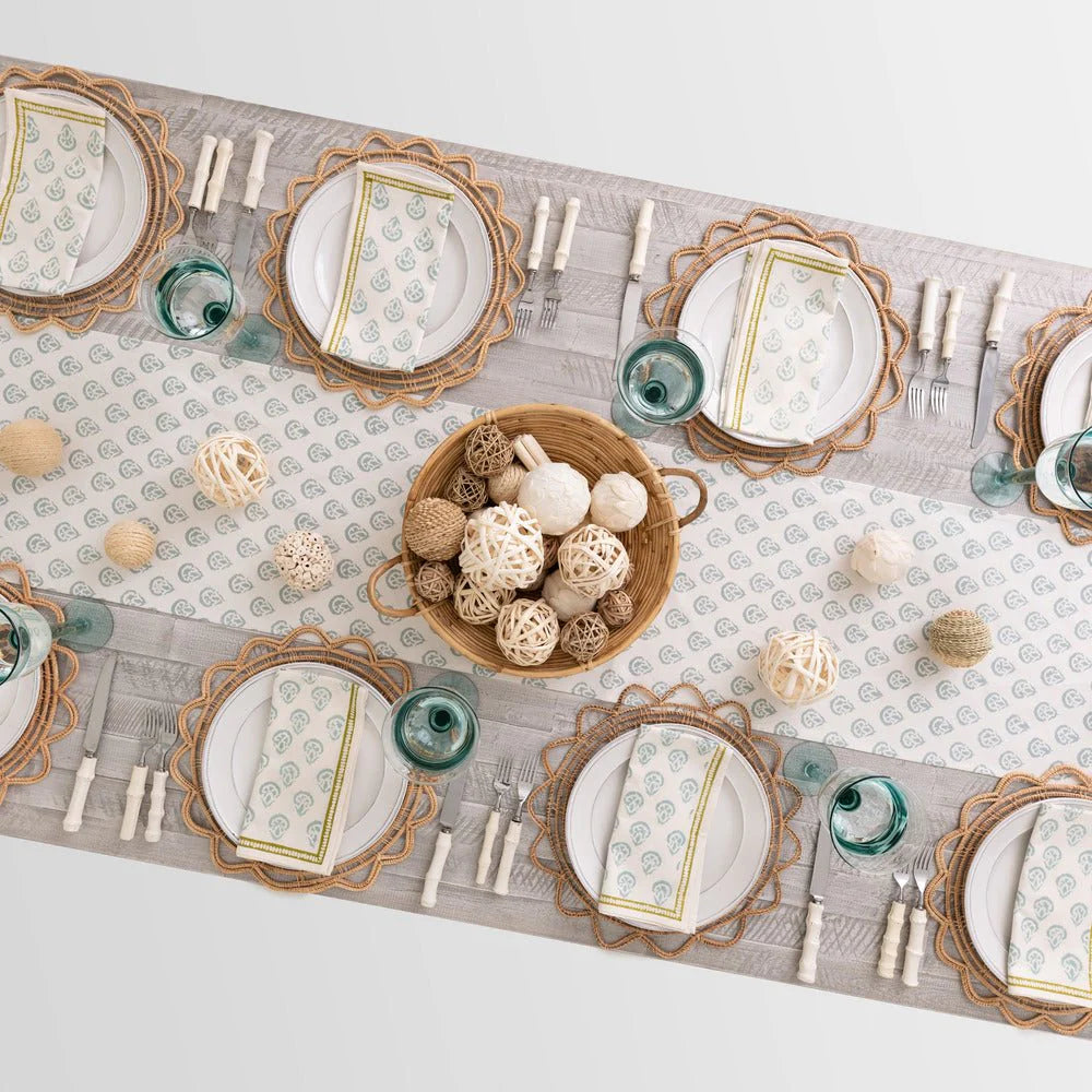 Elegant table setting with decorative elements on a light gray background