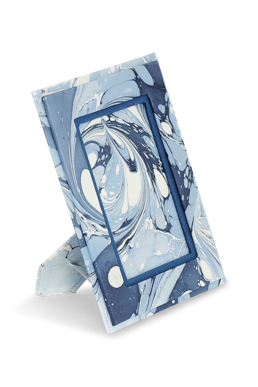 Marbled blue and white with frame  a stand on a white background