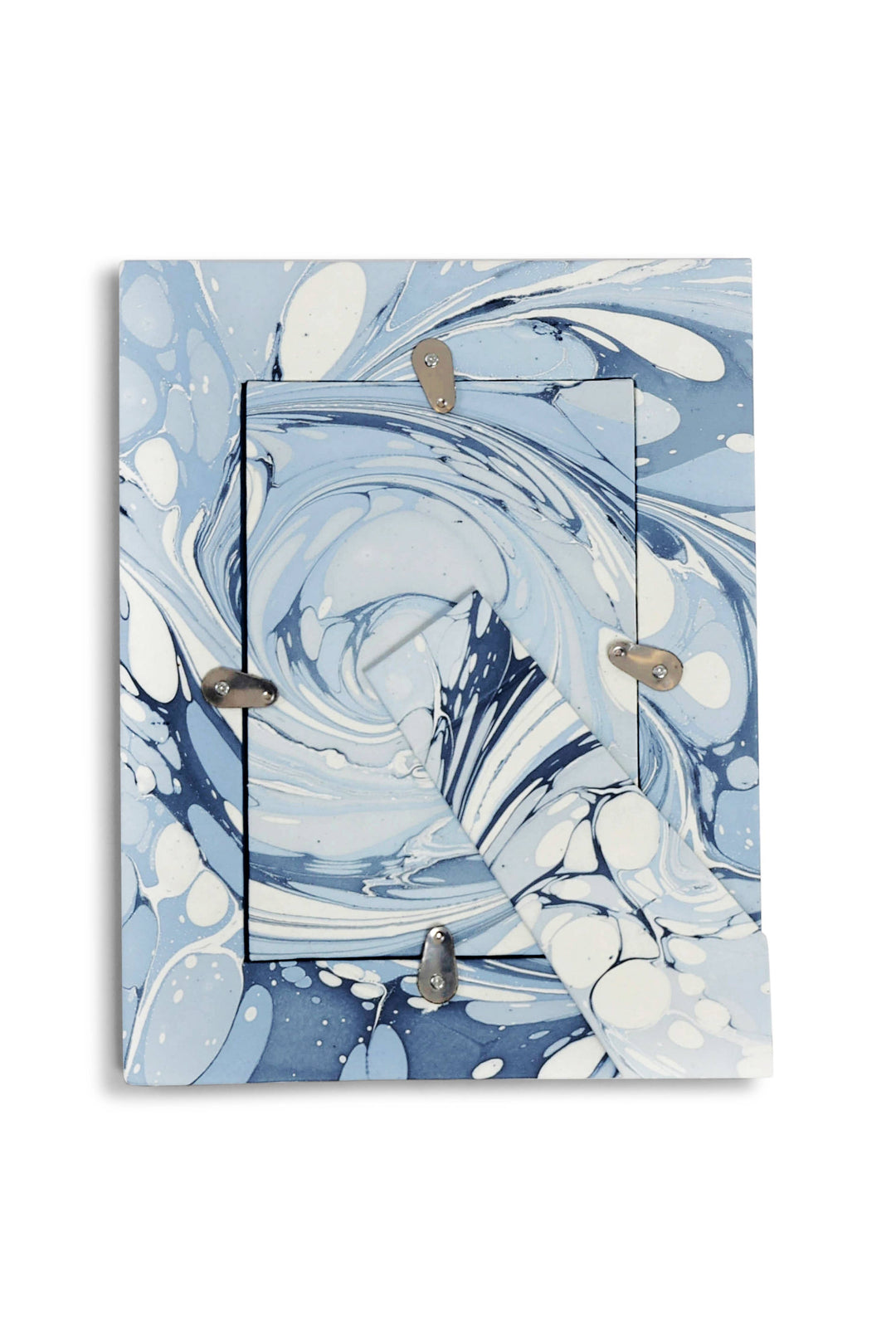 Marble-patterned wall hook with blue and white swirls on a white background