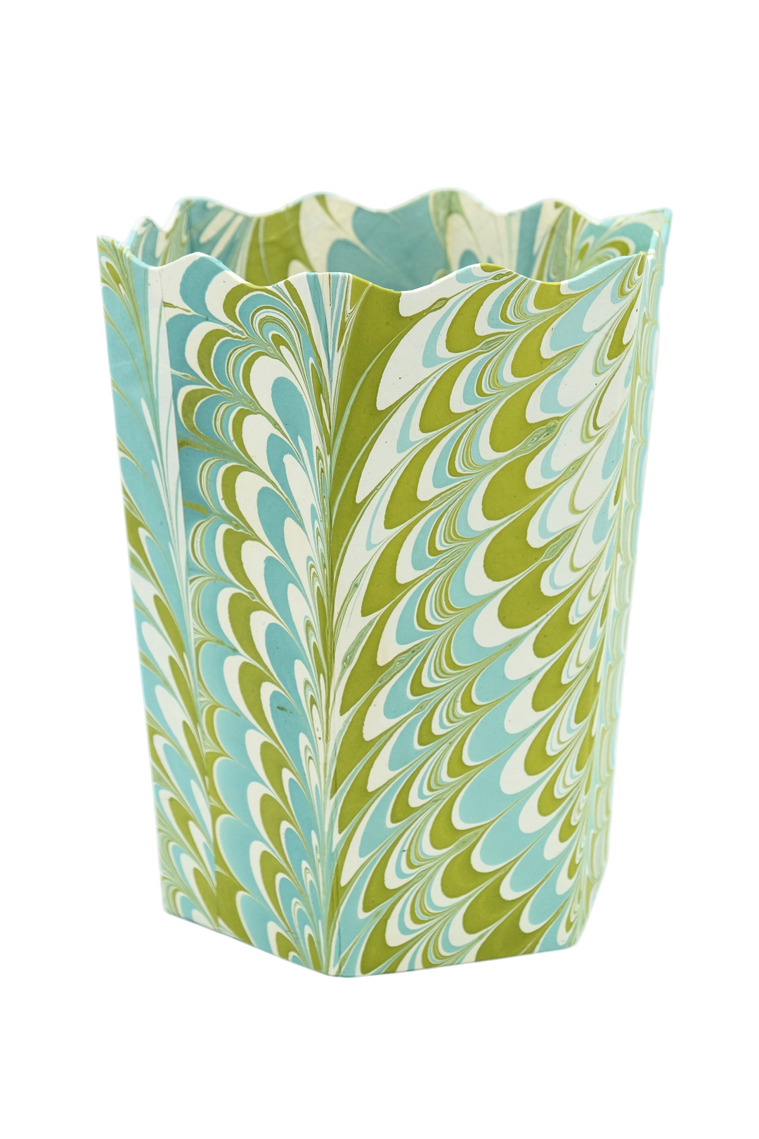 Inner Child Hand Marbled Waste Basket in Green and Blue