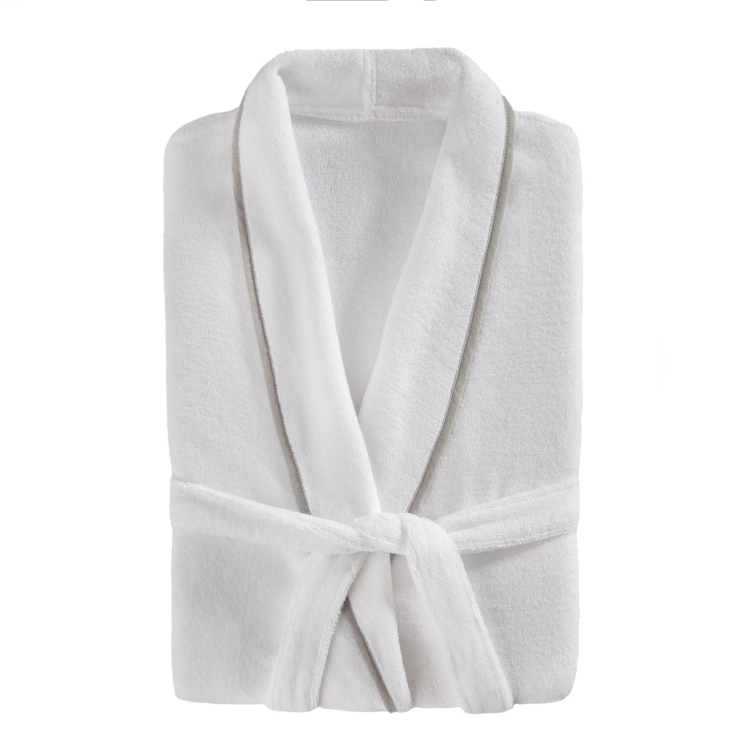 Turkish Cotton Piped Robe - White/Grey
