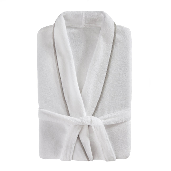 Turkish Cotton Piped Robe - White/Grey