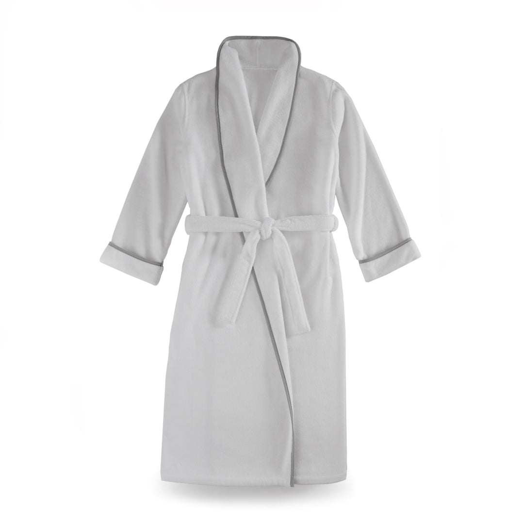 Turkish Cotton Piped Robe - White/Grey
