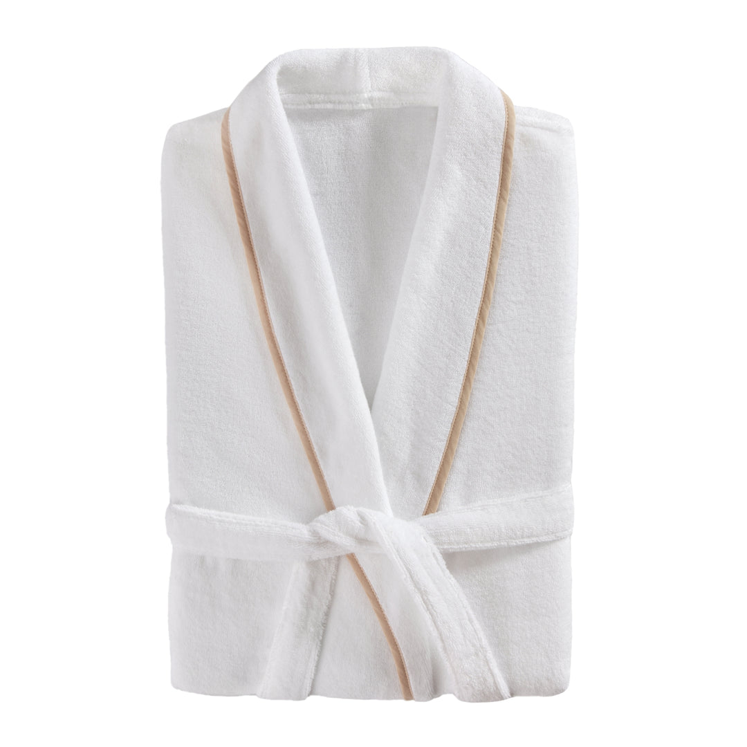 Turkish Cotton Piped Robe - White/Linen