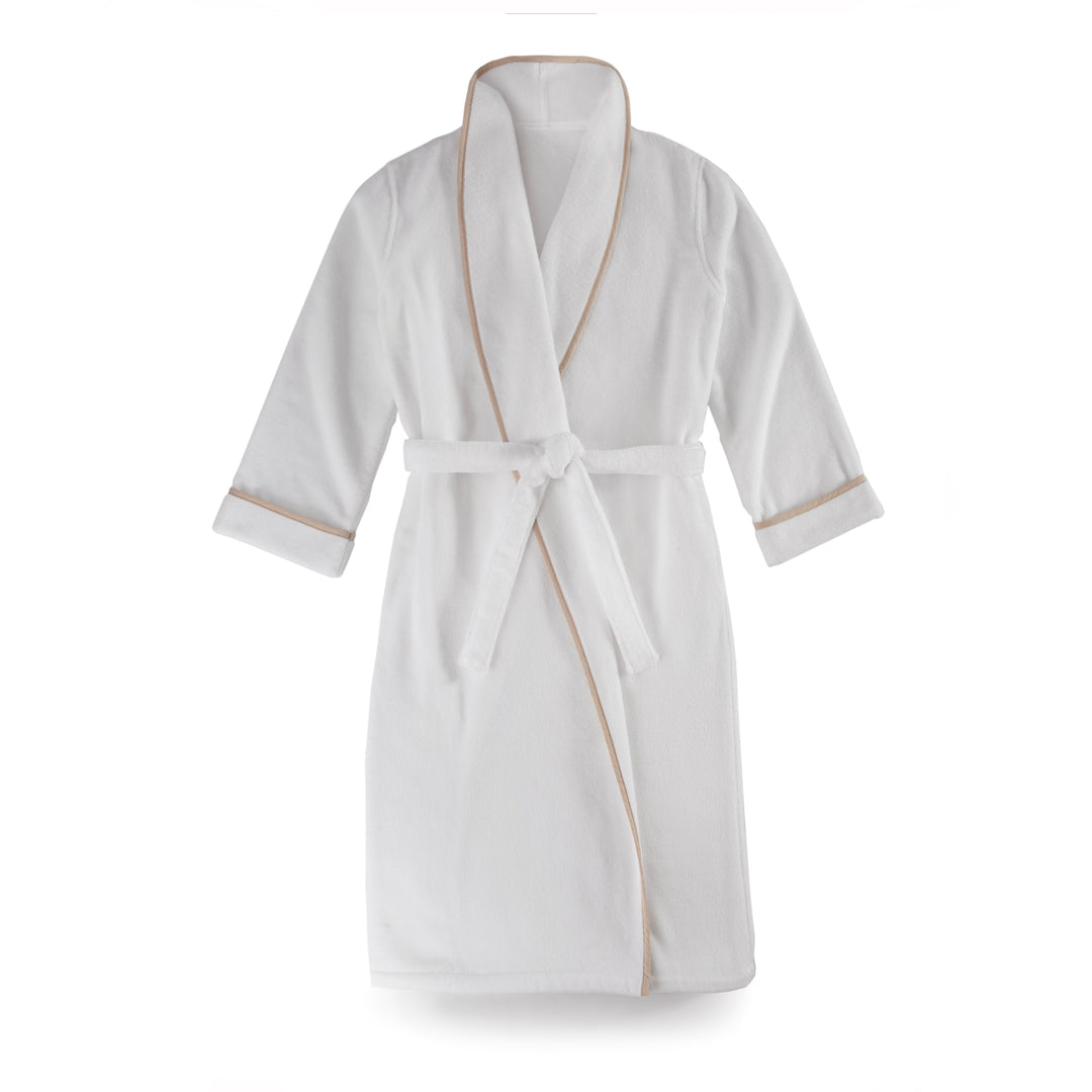 Turkish Cotton Piped Robe - White/Linen