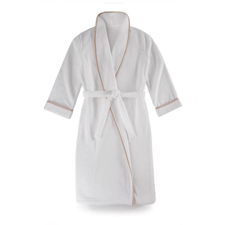 Turkish Cotton Piped Robe - White/Linen