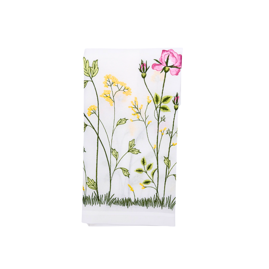 Embroidered Spring Floral Dinner Napkins - Set of 4