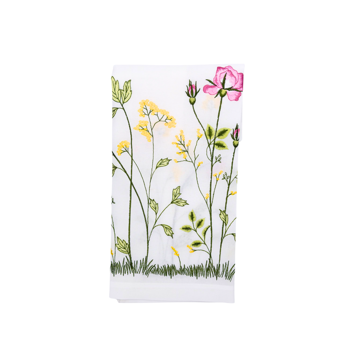 Embroidered Spring Floral Dinner Napkins - Set of 4