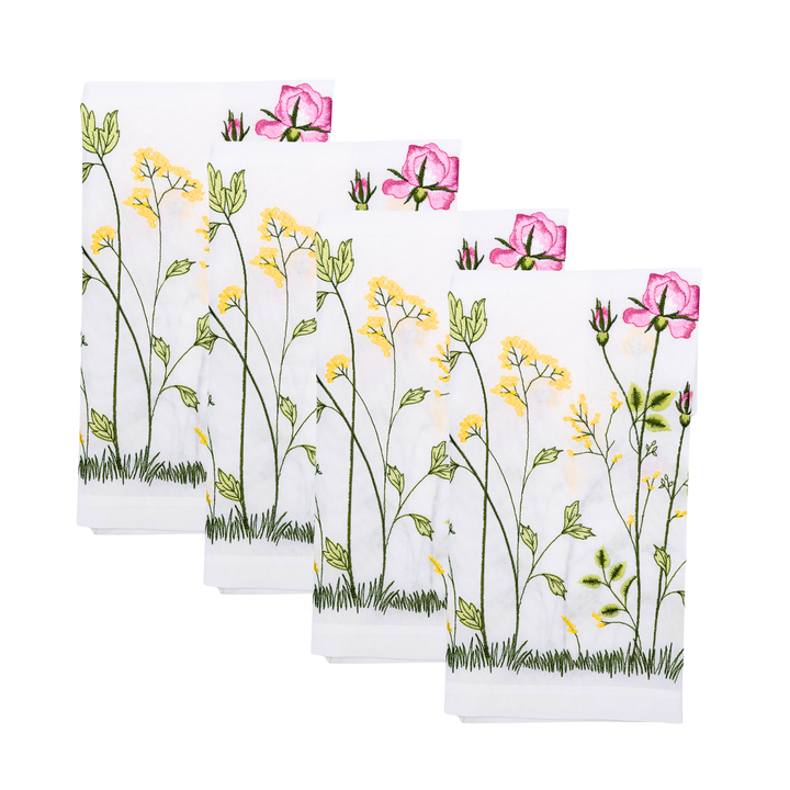 Embroidered Spring Floral Dinner Napkins - Set of 4