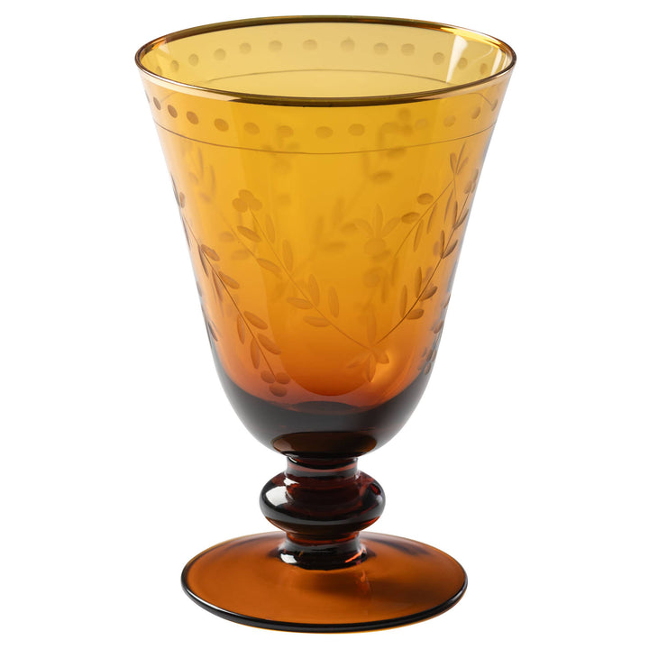 Honey Gold Etched Wine Glass-  Set of 2