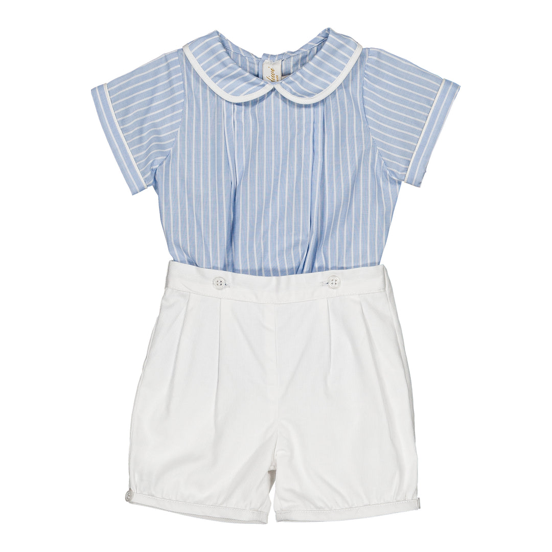 Boys Two Piece Set with Blue and White Stripes