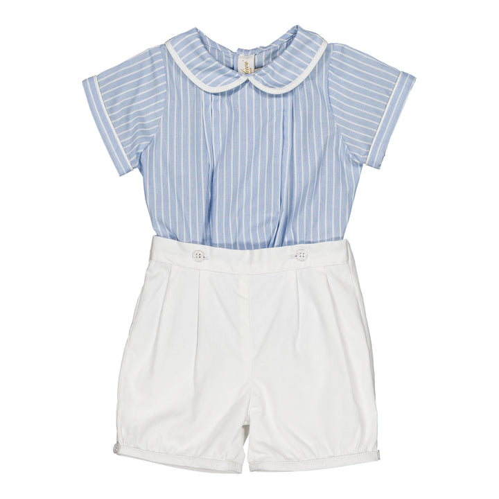 Boys Two Piece Set with Blue and White Stripes
