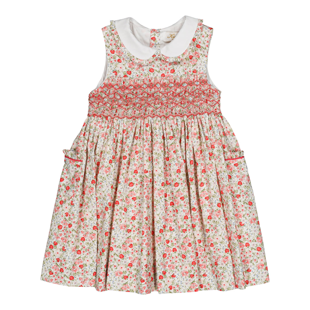 Floral dress with a white collar on a white background