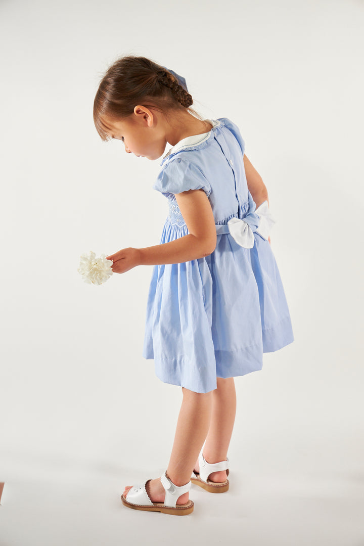 Kidiwi Héloïse Smocked Dress in Cornflower Blue Cotton Poplin