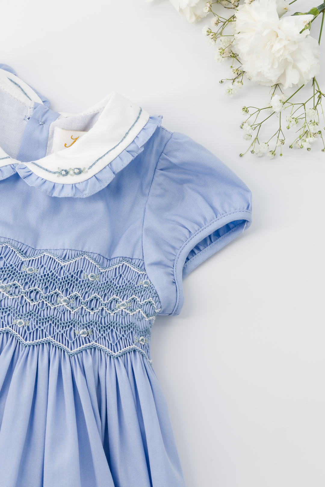 Kidiwi Héloïse Smocked Dress in Cornflower Blue Cotton Poplin