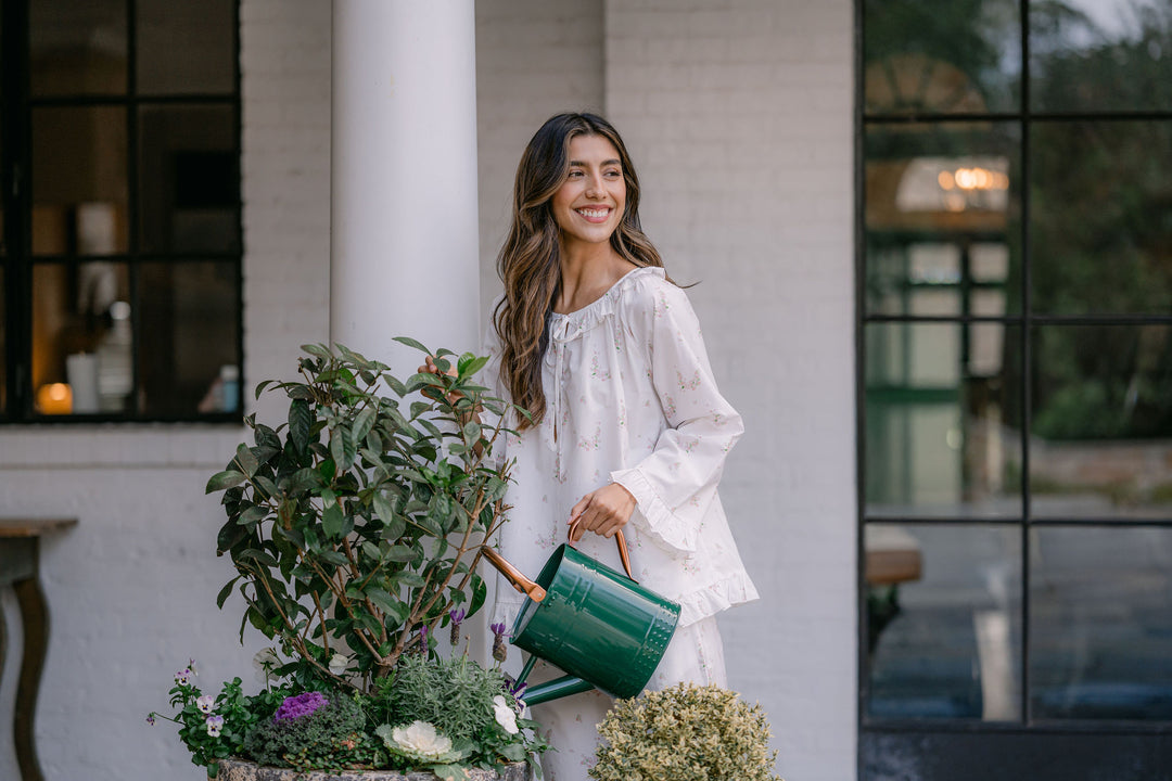 Lenora Lucy Ruffle Long Sleeve Pajama Set White with Pink Floral