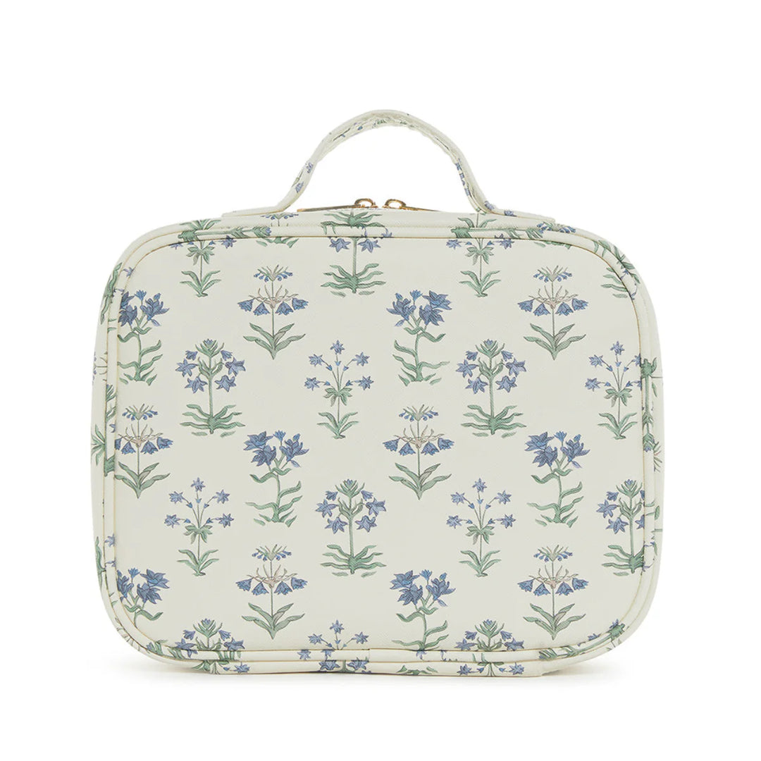 Floral patterned toiletry bag on a white background