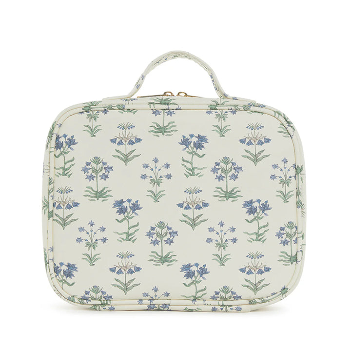 Floral patterned toiletry bag on a white background
