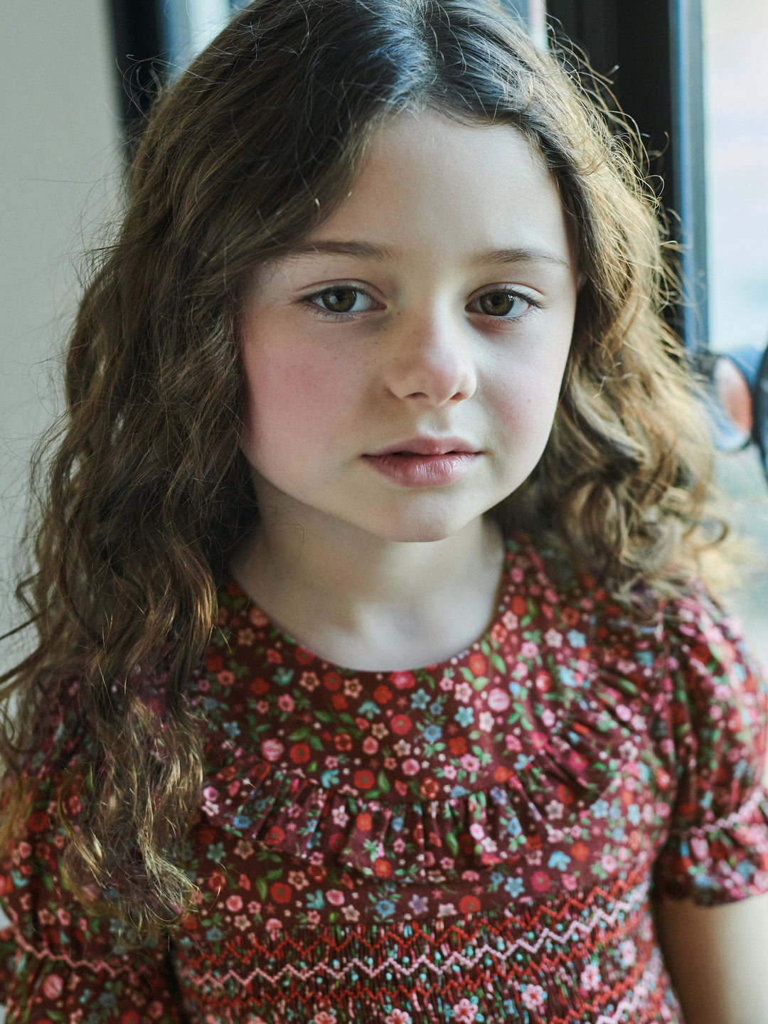 La Coqueta Burgundy Floral Silvana Girl Hand-Smocked Dress