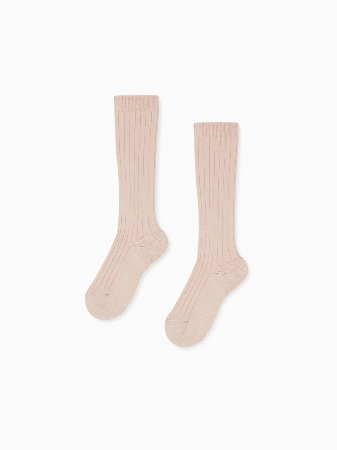 Ribbed Knee High Socks in a Pale Pink Color against white background