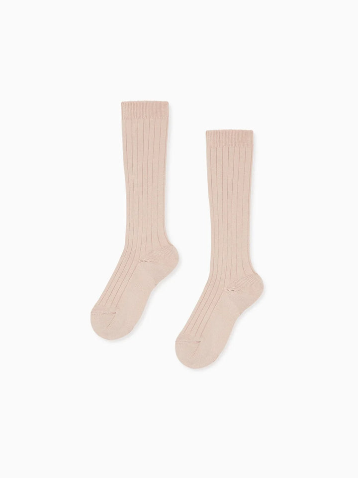 Ribbed Knee High Socks in a Pale Pink Color against white background