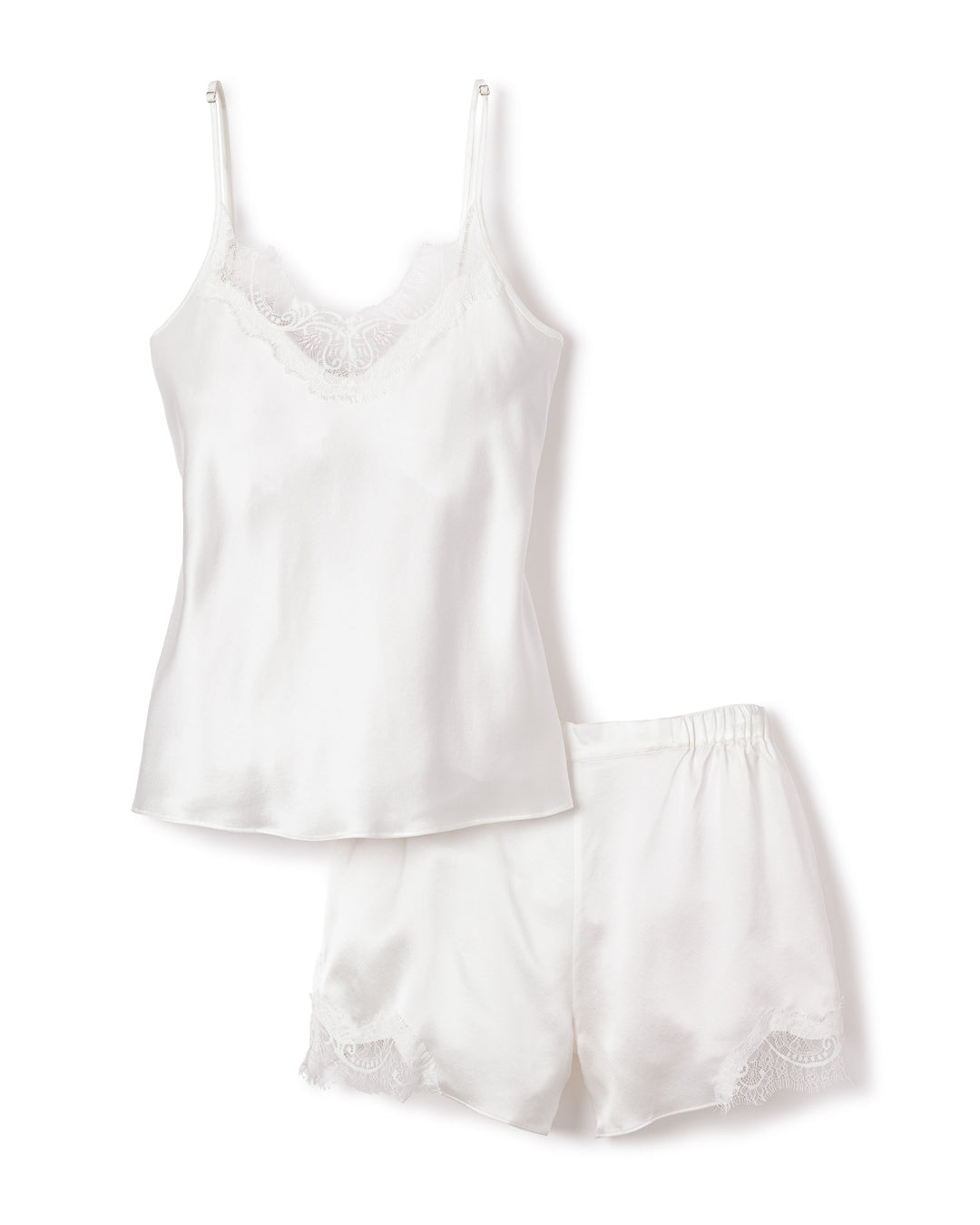 White Silk Cami Short Set with Lace