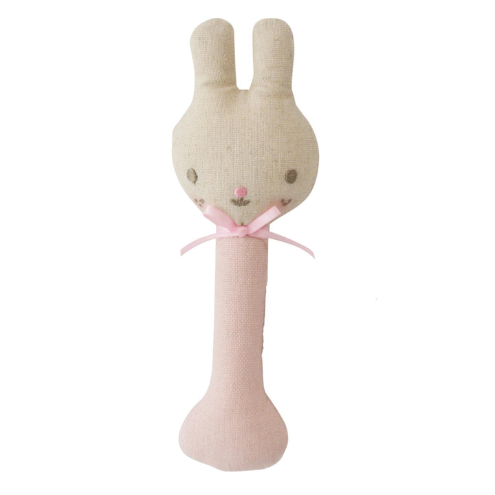 Alimrose Linen Bunny Stick Rattle – Pink