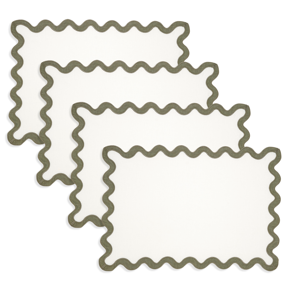 Set of 4 linen scalloped placemat on white background