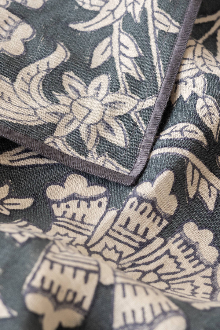 close up photo of navy blue tablecloth