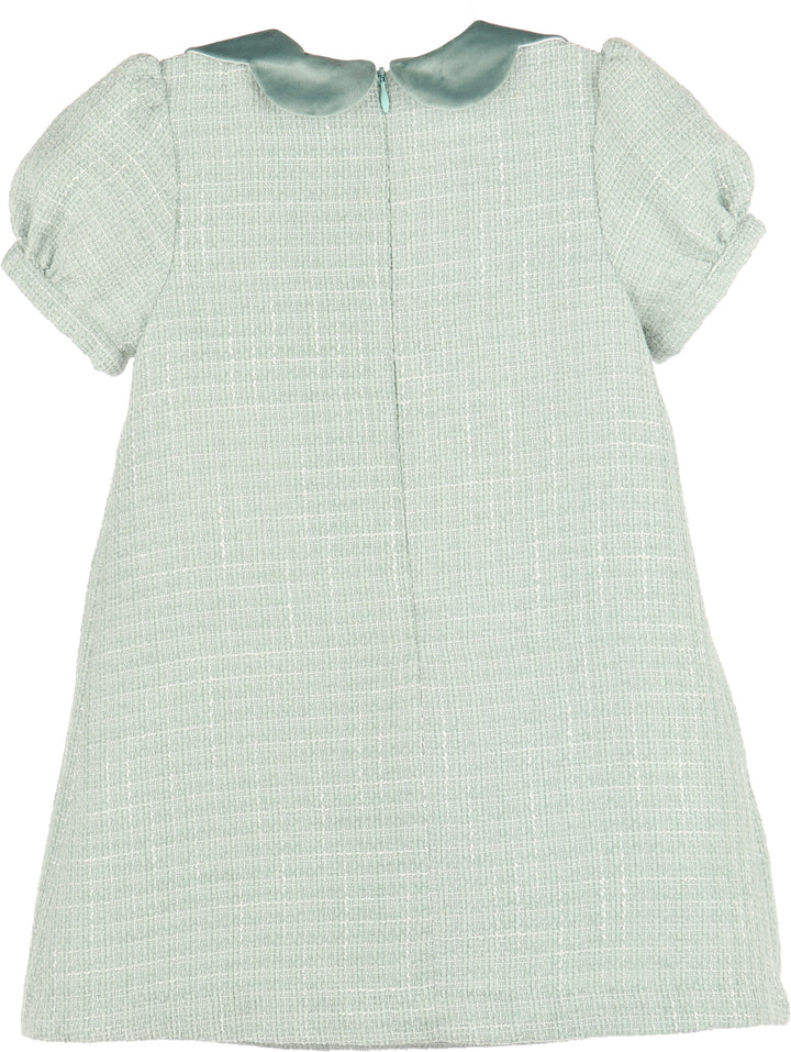 Luli & Me Chanel Dress in mint green tweed, back view showing zipper closure