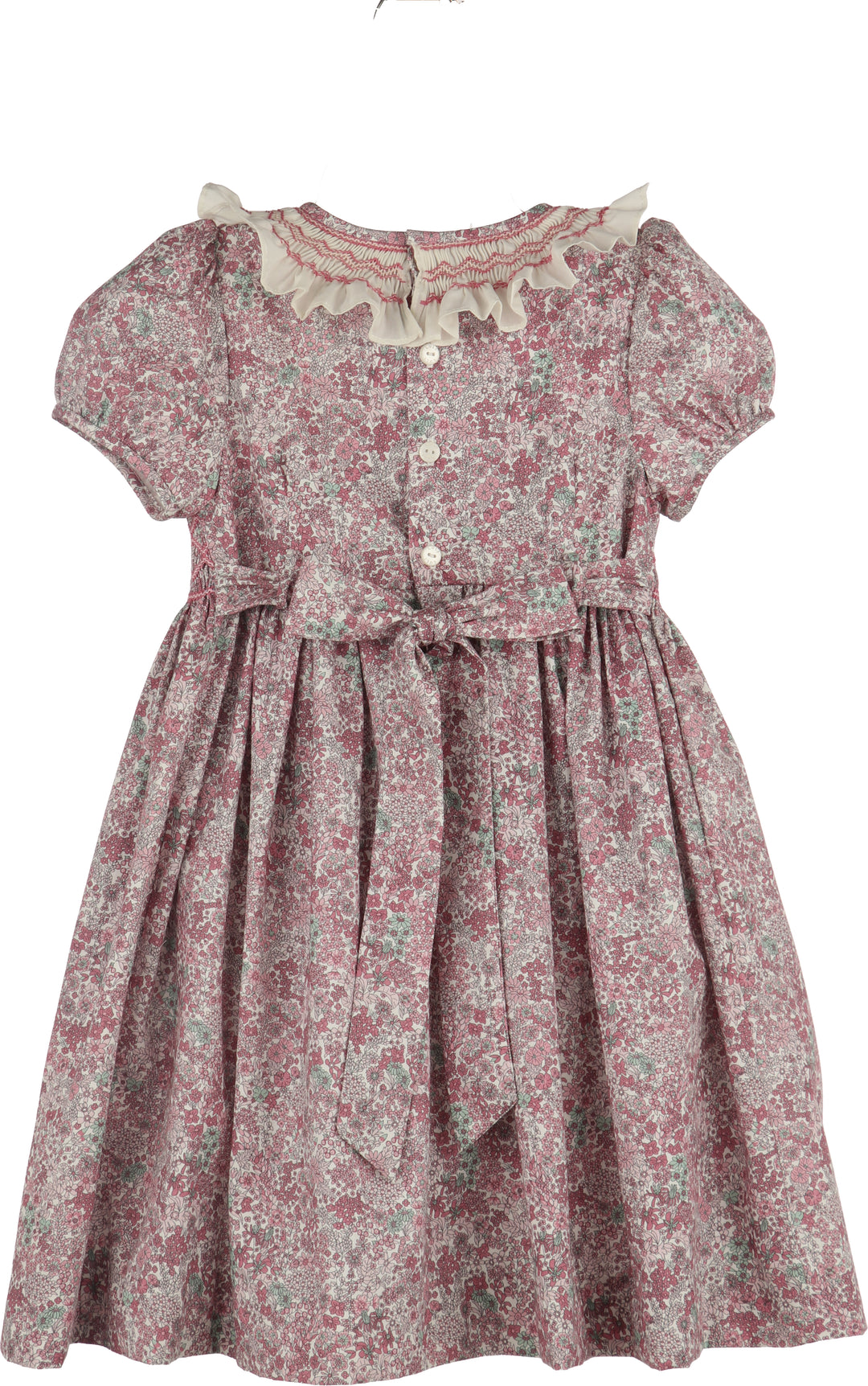 Luli & Me Fall Bloom Collar Dress in pink floral print, back view
