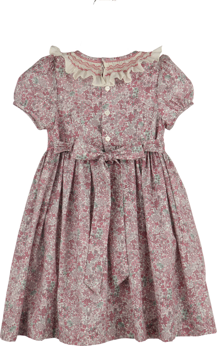 Luli & Me Fall Bloom Collar Dress in pink floral print, back view