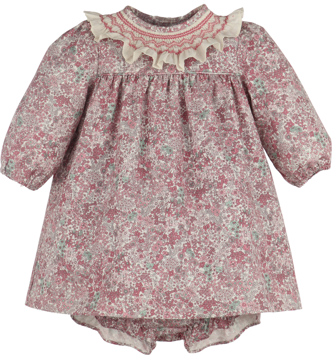 Luli & Me Fall Bloom Collar Set in pink floral print with long sleeves, front view