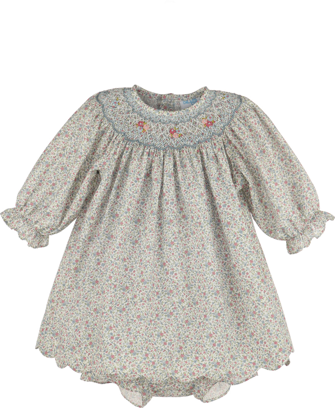 Smocked Floral Blue and Pink Dress