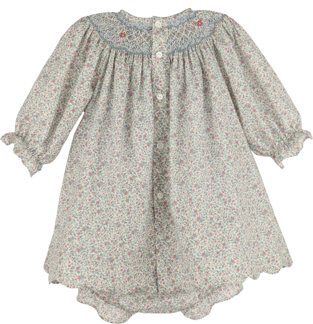 Blue and Pink Floral Smocked Dress Set