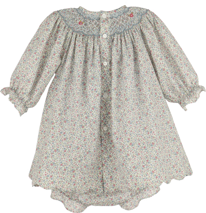 Blue and Pink Floral Smocked Dress Set