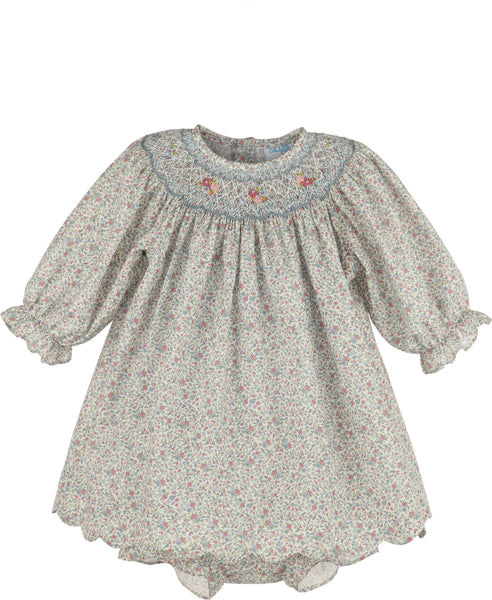long sleeve smocked bishop dress Long Sleeve Holiday Pearl Flower Bishop Dress in White, Size: 18 Months by Feltman Brothers