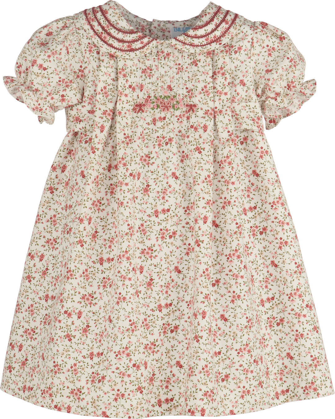 Girls Embroidered  pink and burgundy Floral Print Dress 