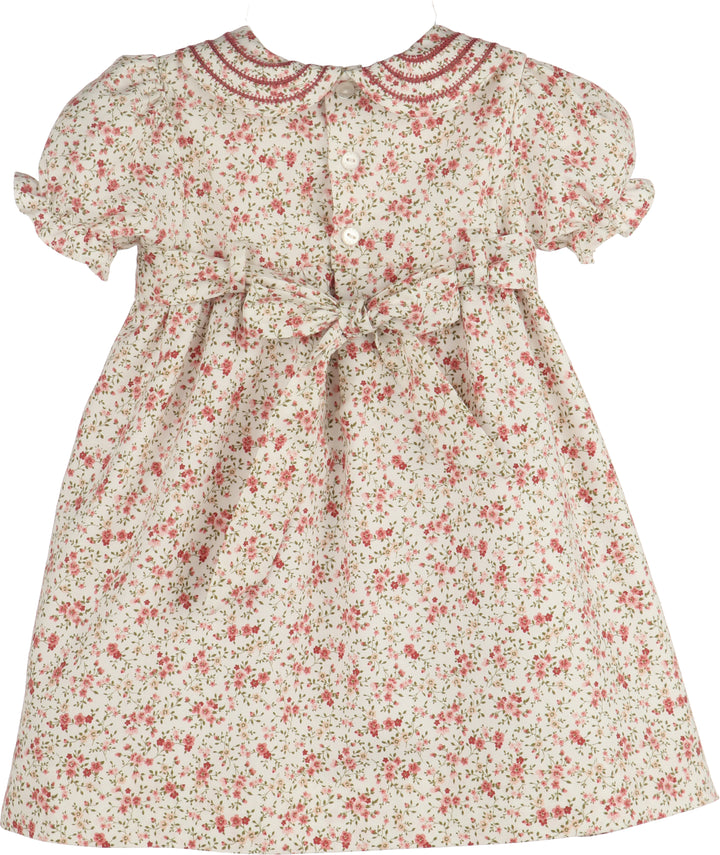 Girls pink and burgundy floral print embroidered dress