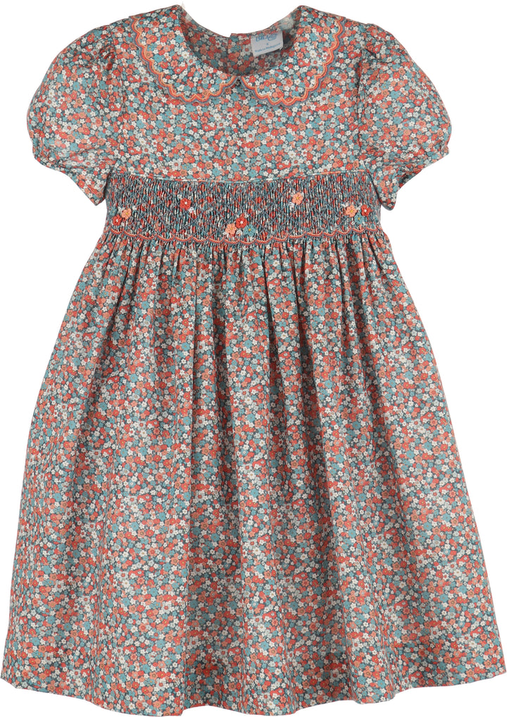 Luli & Me Floral Vintage Dress in blue floral print, front view