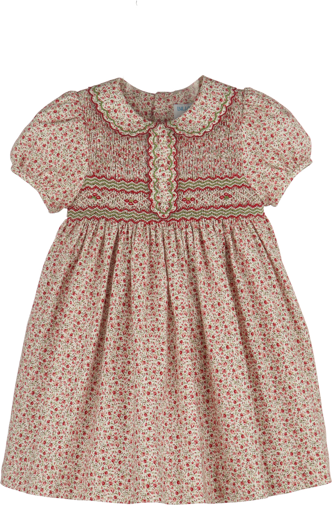 Floral dress with a patterned collar on a white background